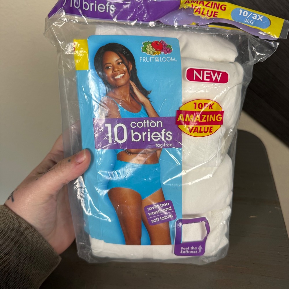 Fruit Of The Loom Women's Size 10 3X Cotton Briefs 10 Pack White New Sealed VTG